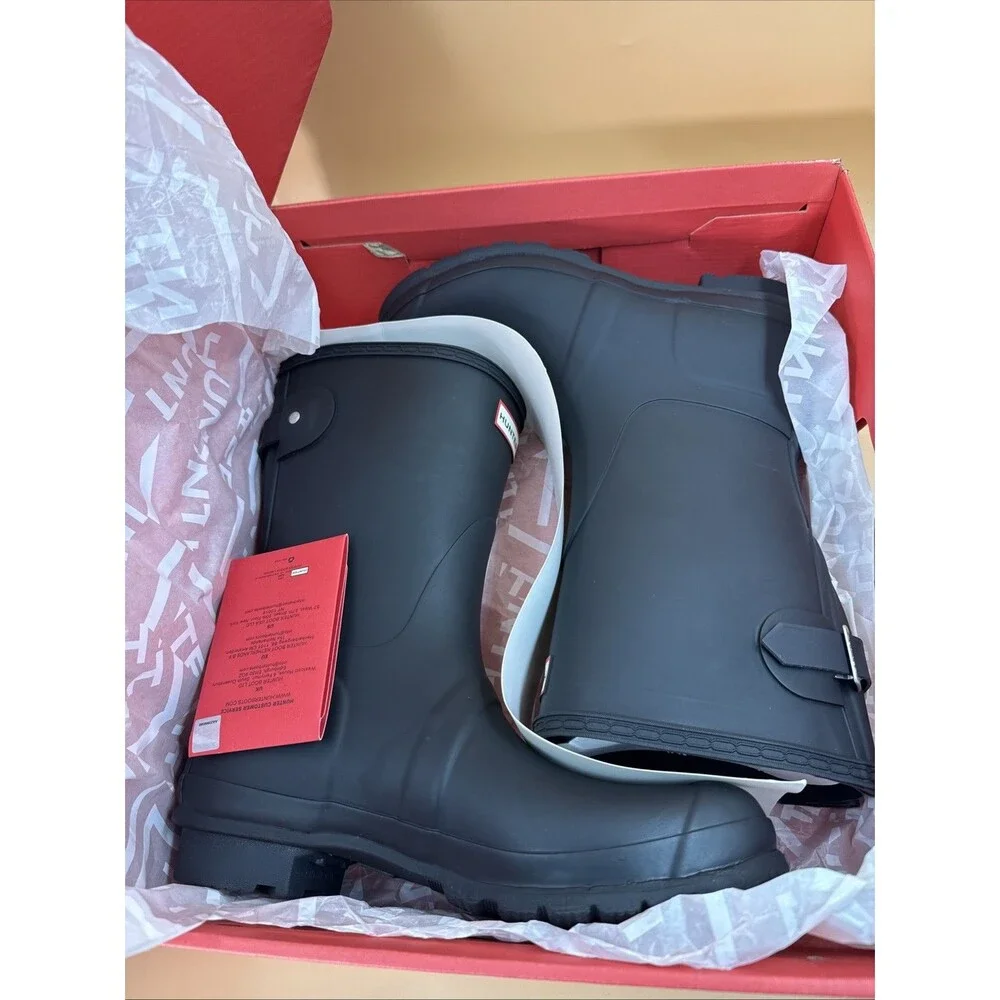 New Hunter Women's Black Original Short Back Adjustable Waterproof Rain Boots 10